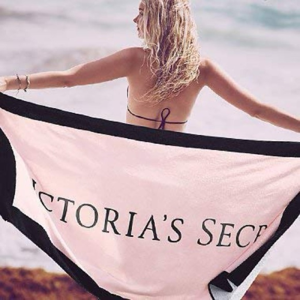 Victoria's Secret LIMITED RARE Signature Logo Beach Towel Pink Black Pool Beach